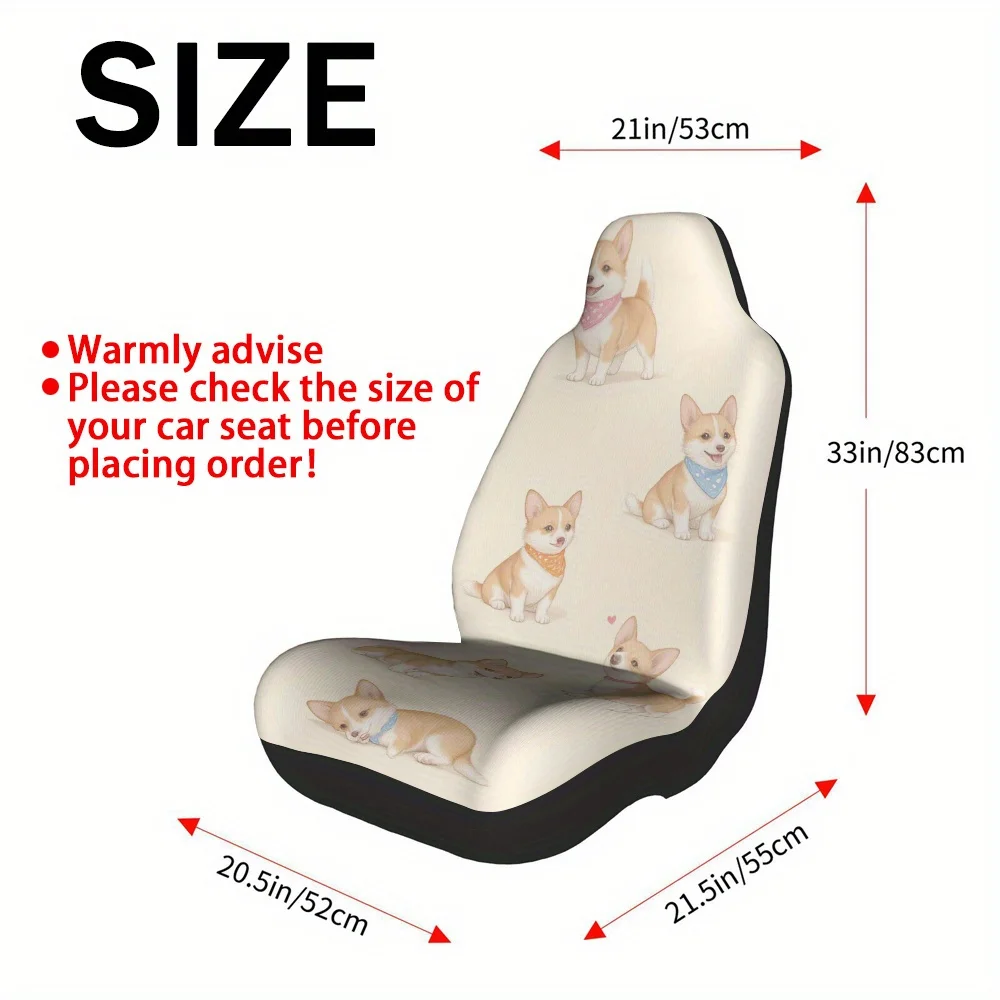 2pcs, Cute Cute Corgi Puppies Print Front Seat Covers For Cars, Four Seasons General, Durable And Washable, Perfect Choice To De 2