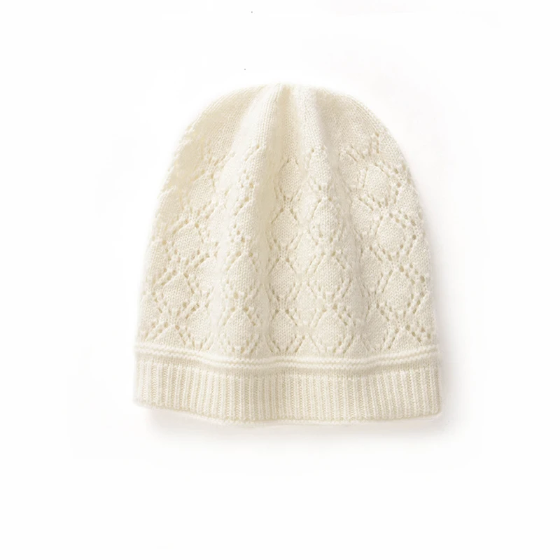 100% الكشمير الخالص الجوف الماس محبوك سميكة ذات حواف قبعة البلوز للرجال والنساء عادية الجاكار الغزل كومة قبعة الباردة