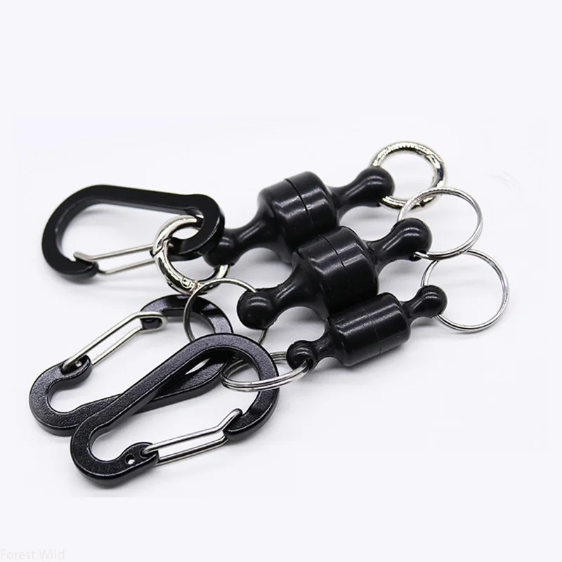 Portable Steel Magnetic Quick Release Fishing Clip 105x20mm Net Holder With Coil Lanyard Aluminum Carabiner Strong MRC Kit Set