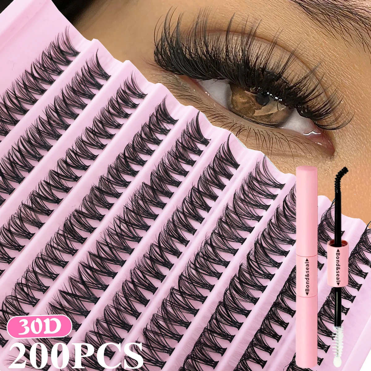 Eyelashes 200 PCS Clusters Lash Bond and Seal Makeup Tools DIY Lashes Extension Kit for Gluing Lashes Gluing Glue Accessories