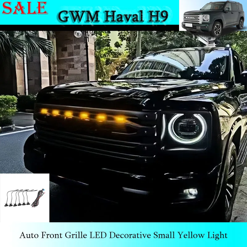 

Fit for GWM Haval H9 2024 Auto Front Grille LED Decorative Small Yellow Light Auto Off Road Grille Exterior Decoration Parts