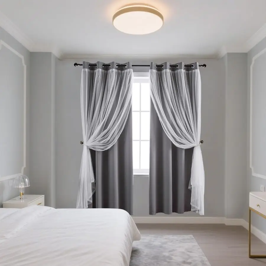 Rideaux de maison occultants et couches transparentes, paire de panneaux de rideaux de fenêtre solides avec dessus à œillets, 52W x 84L, gris