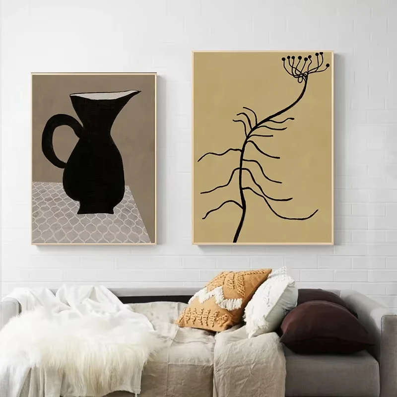 Modern Geometric Pattern Abstract Flora Aesthetics Poster Print Canvas Wall Art Picture Home Living Room Decorative Painting Set
