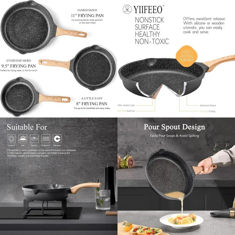 

Granite Nonstick Cookware Set - PFOA & PTFE Free Induction-Ready Skillet and Omelette Pans for Women's Kitchen Gift