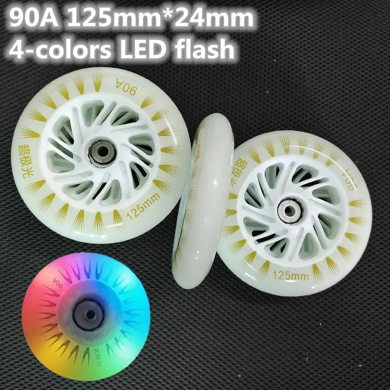 125mm Marathon Skating Wheels LED Flash Shine Roller Rodas for 3X125mm Inline Speed Skates 3-wheels White Red Blue Green 6 pcs