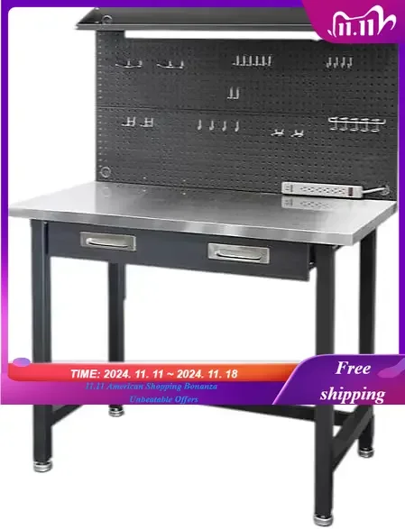 

Heavy Duty Lighted Workbench with Pegboard (Graphite, Stainless Steel Top)