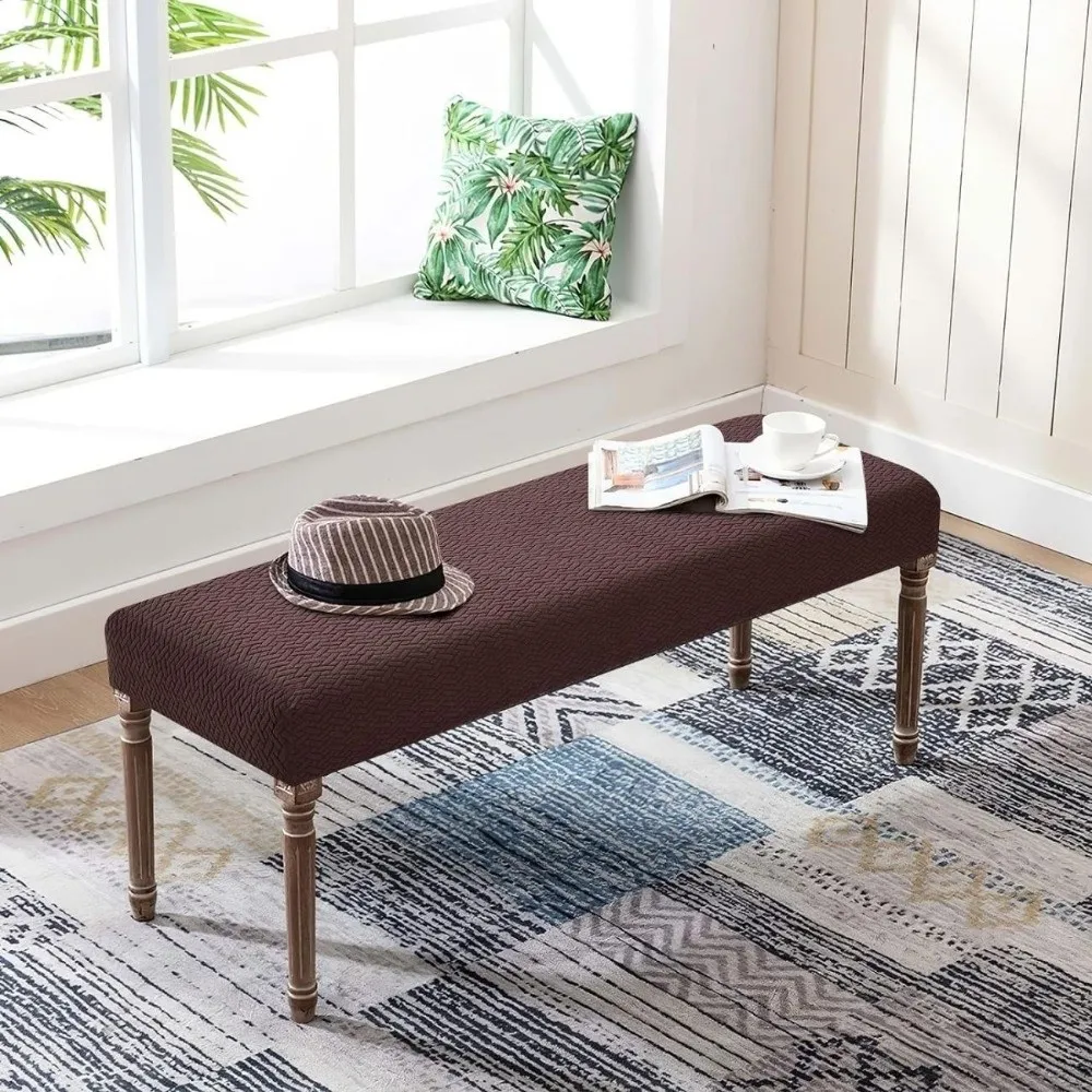 Jacquard Fabric Dining Bench Cover Stretch Material Removable Slipcover Bench Seat Protector Seat Protector Anti-Dust Design