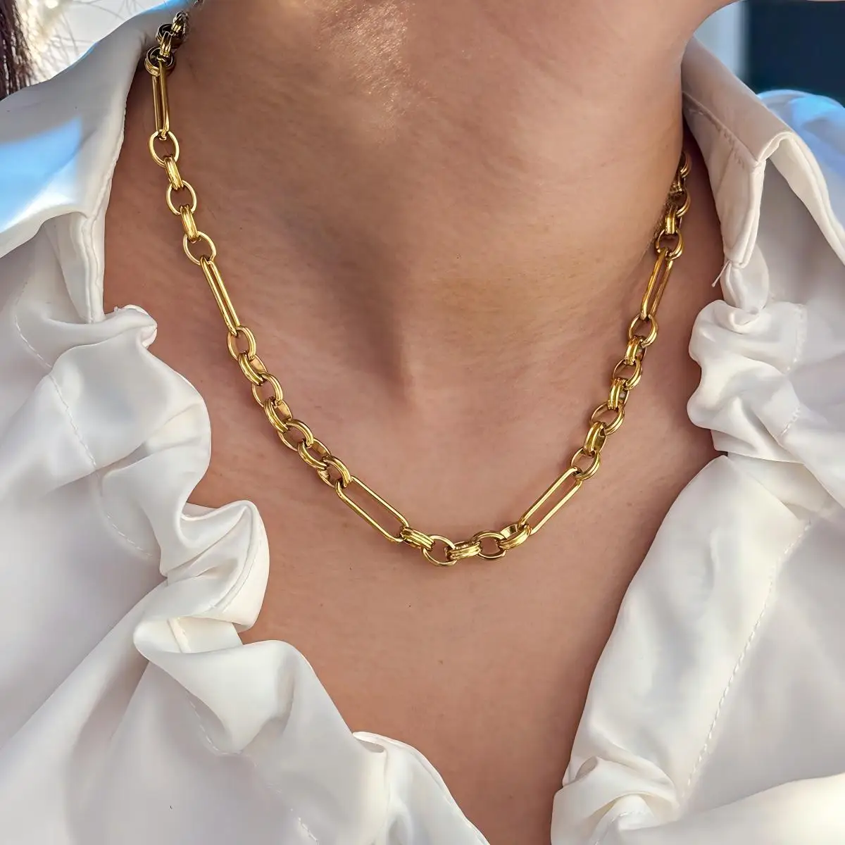 

18k Gold Stainless Steel Handmade Chain Necklace Bracelet for Women Waterproof Fashion Charming Jewelry Set PVD Plated Geometric