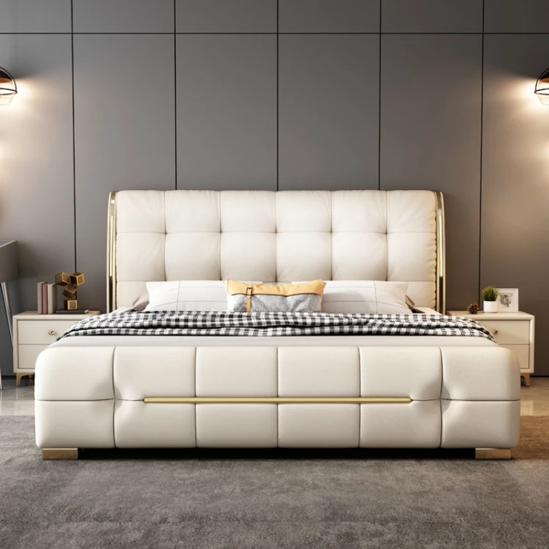 double wedding bed high-end white leather large bed frame Nordic minimalist camera da letto completa mobili bedroom furniture