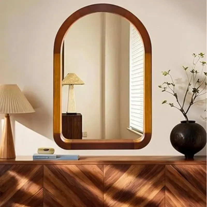 for Medieval Makeup Mirror Dresser Mirror Living Room Entrance Wooden Decorative Mirror Wall Mounted Desktop Full Length