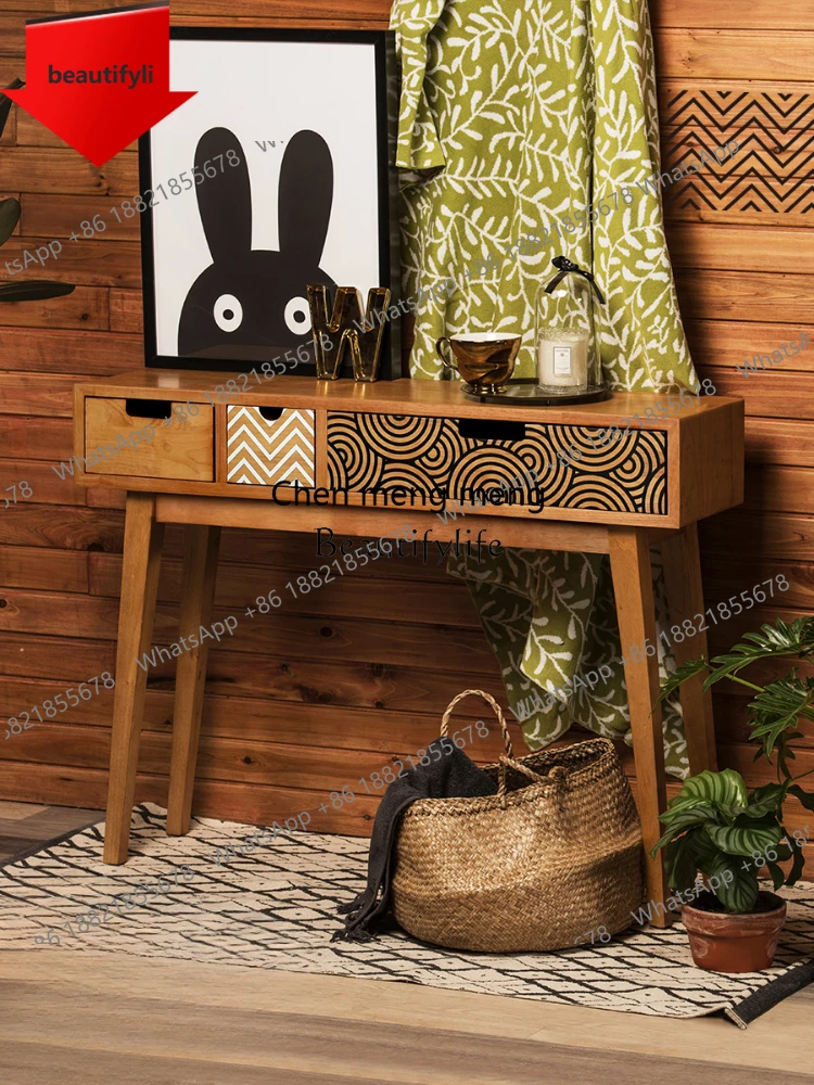 X188 Solid wood cabinet Nordic entrance corridor side cabinet modern simple strip case narrow table retro entrance platform