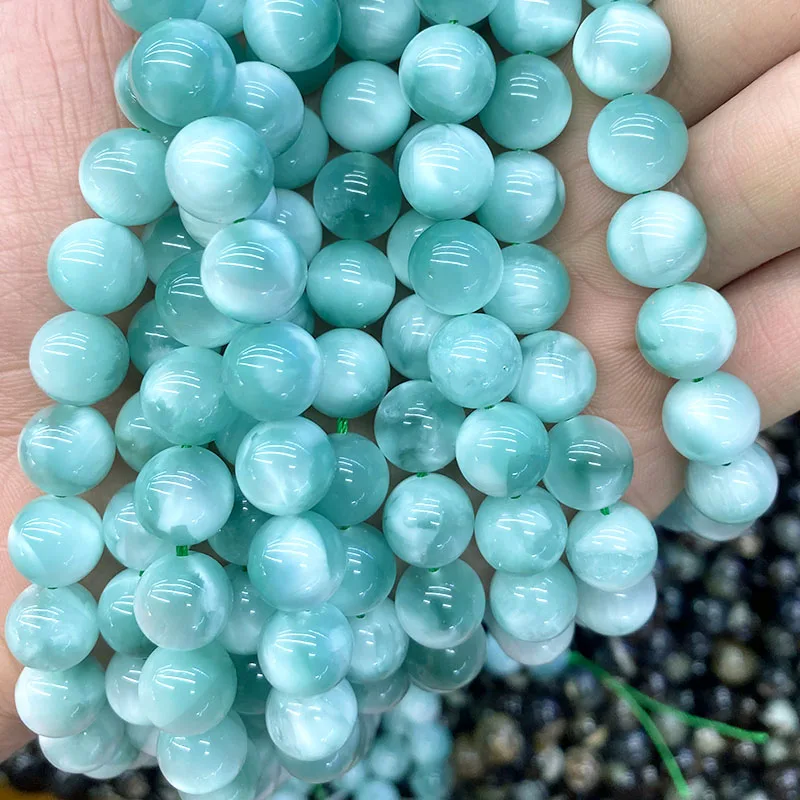 Natural Green Larimar Stone Round Loose Beads For Jewelry Making DIY Bracelets Necklace 15\'\' 6-8-10-12-14-16-18-20mm