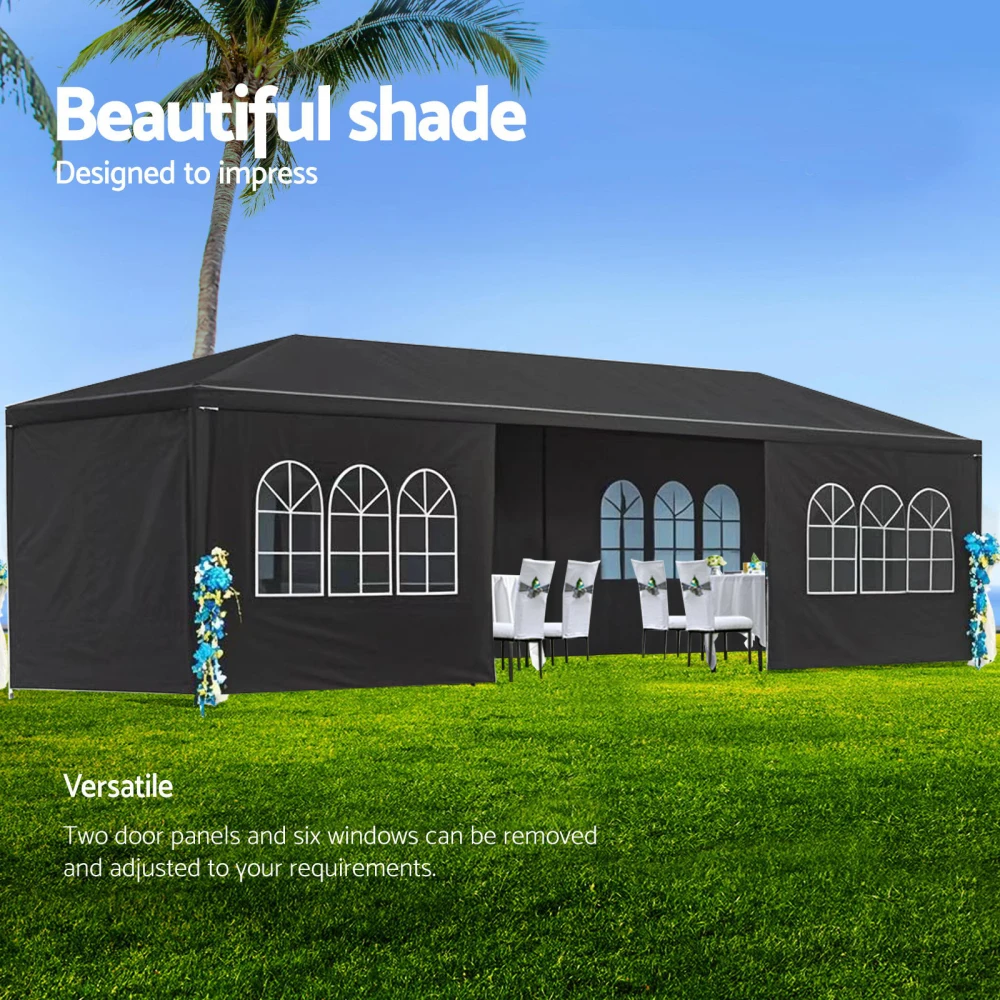 10x30ft Black Wedding Party Awning, Tent, Outdoor Gazing Boardwalk with 8 Removable Side Walls, Waterproof, UV Protective, Sturdy Design, Quick Setup