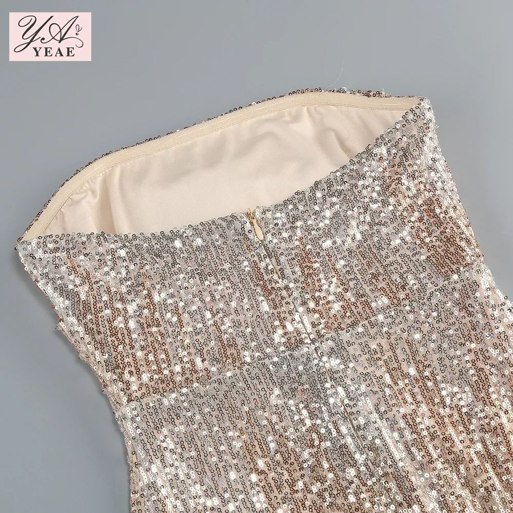 Sparkling Sequins Sexy Strapless Bodycon Maxi Long Dress Women Elegant Celebrate Evening Party Birthday Christmas Vestido
