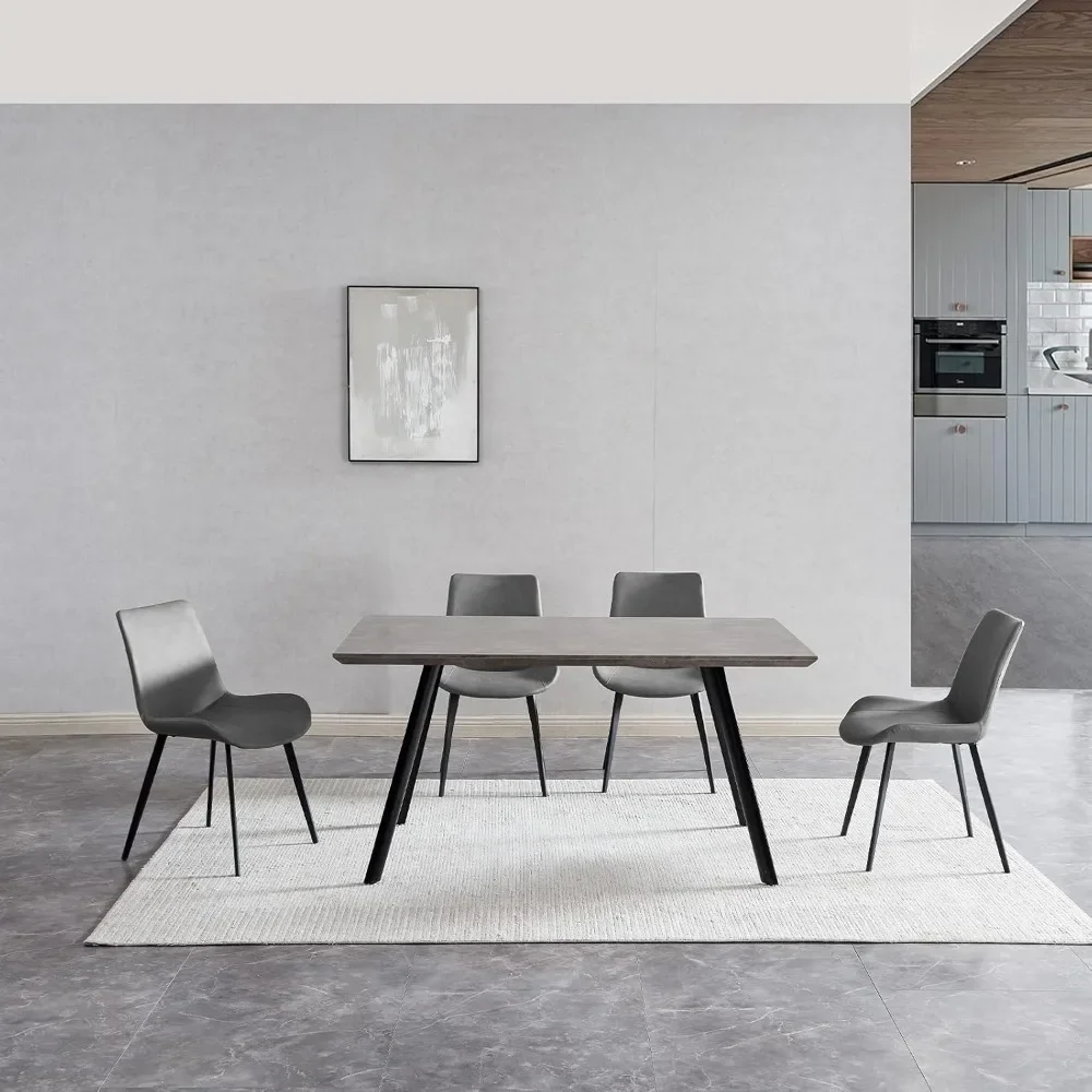 

Modern 5-Piece Dining Table Set Rectangular Wood Table with 4 Upholstered Leather Chairs, Seats 4