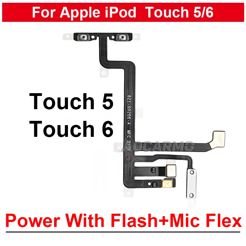 For Apple iPod Touch 5 6 Power Volume Buttons Flex Cable With Microphone And Flash Light Replacement Parts