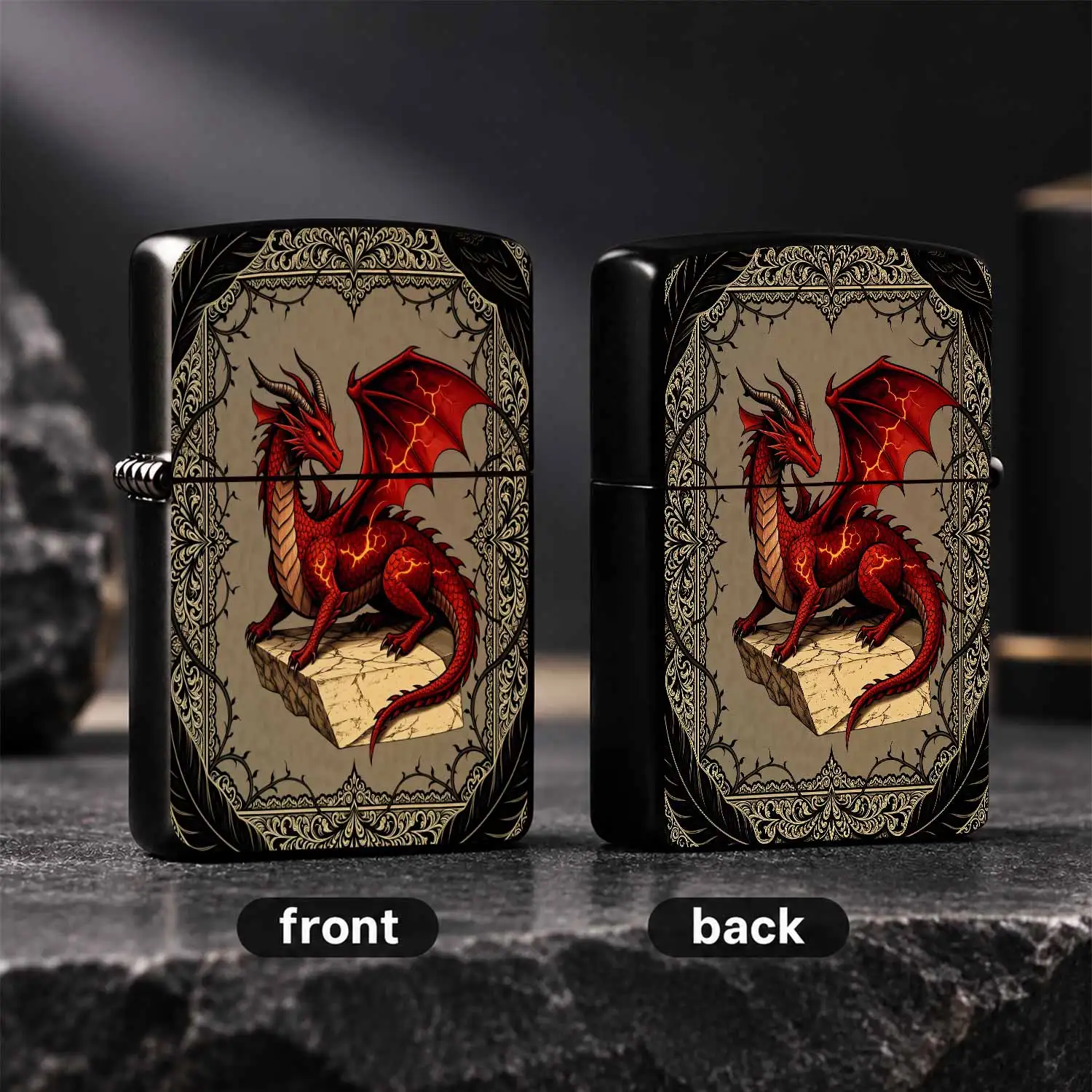 Vintage Red Dragon Pattern Lighter, Exquisite Ornate Carved Frame Design, Portable Stylish Ignition Accessory, Perfect For Daily Carry, Outdoor Trips, Lighting Candles And Incense, Ideal For Gifting, Collection And Dail A Humorous And Inter