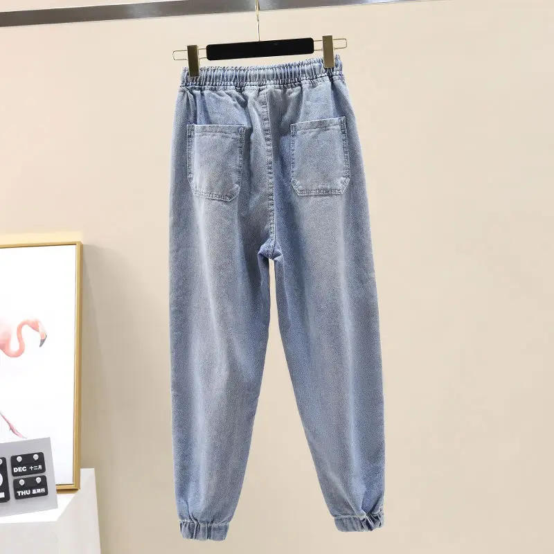 

High-Waisted Woman Jeans Tooling Ankle Banded Pants Capri Women Denim Jeans 2023 Fall Loose Harem Pants Trousers S-4XL