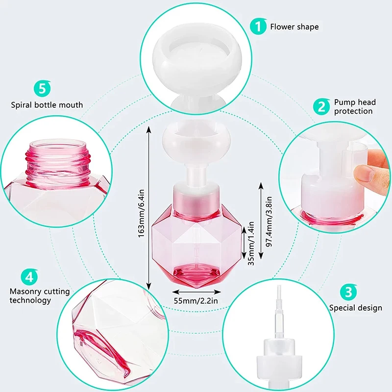 Vetta Flower Soap Dispenser Foam Pump Bottle Kitchen Plastic Containers For Cosmetic Facial Cleanser Shampoo Shower 300Ml