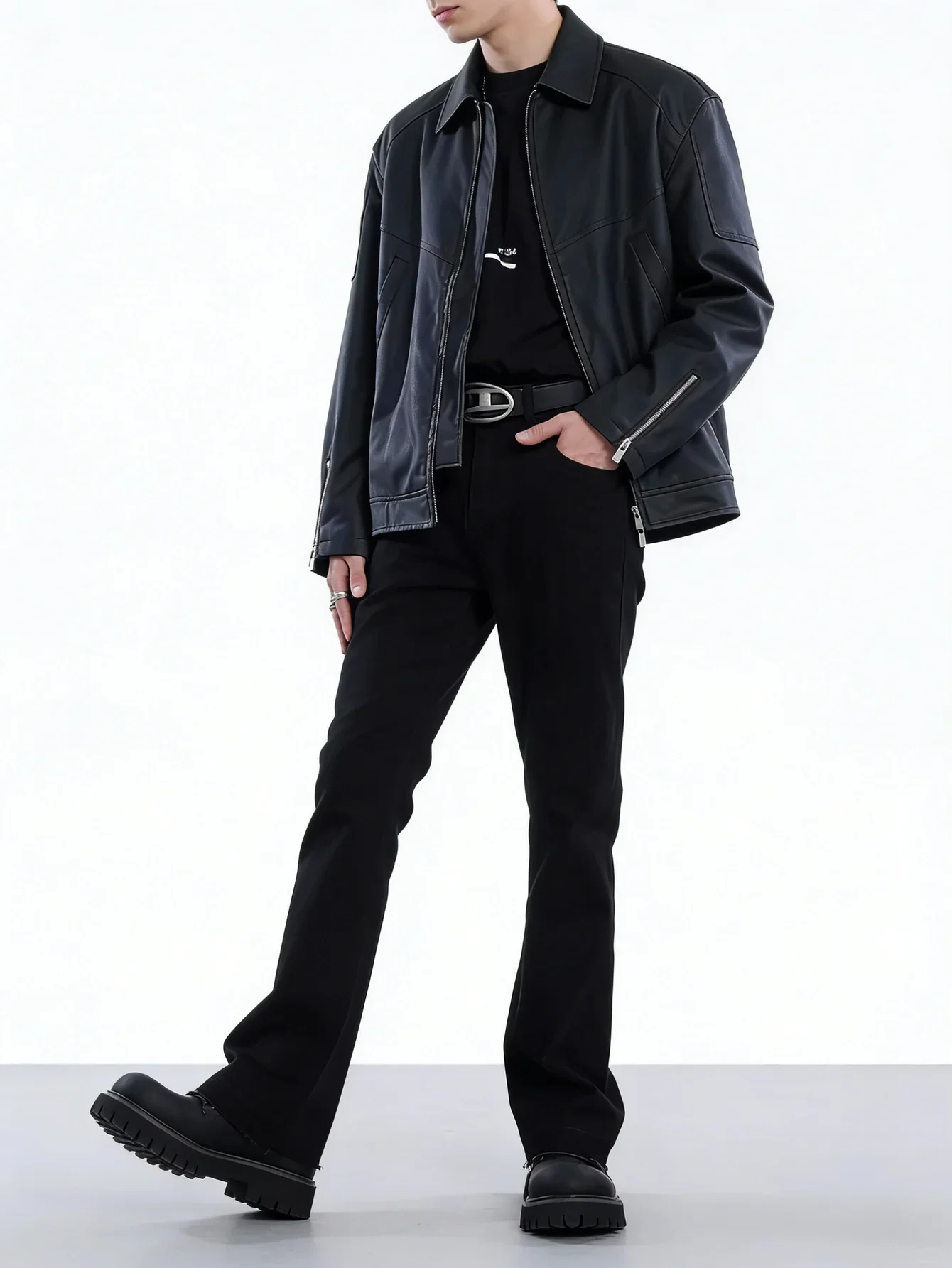 Gender Neutral Jeans Men's Black Slim Hip Hop Jeans Light Retro Drip No accessories or belts included