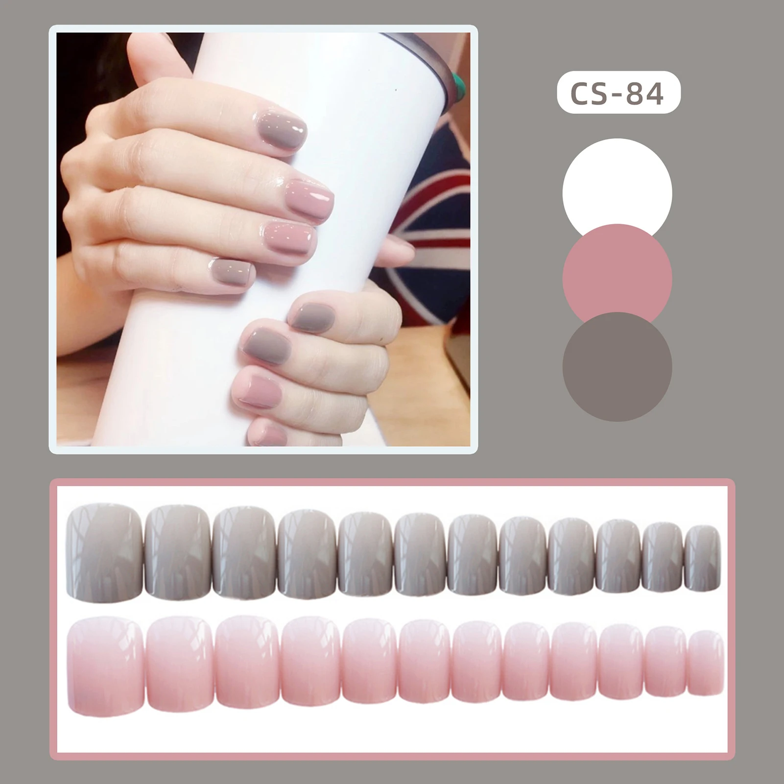 Pink & Gray Contrast-Color False Nails Non-toxic and Anti-allergic Fake Nails for Wedding and Party Occasions