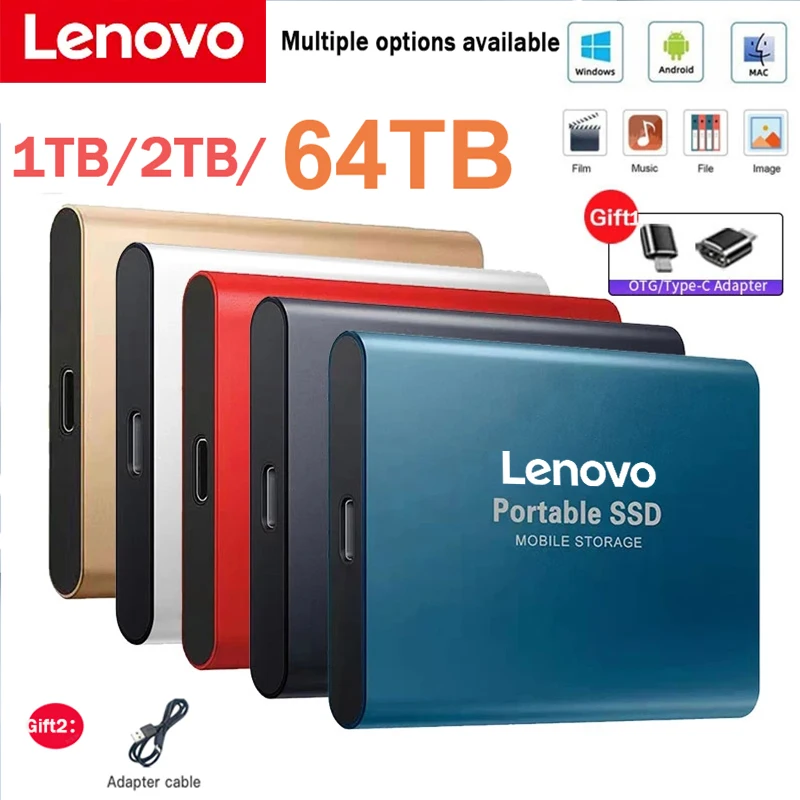 Lenovo 1TB External Hard Disk 2TB High-Speed Hard Drive USB3.1 Type-C Solid State Drive Storage Disks for Laptops/Desktop/Mac