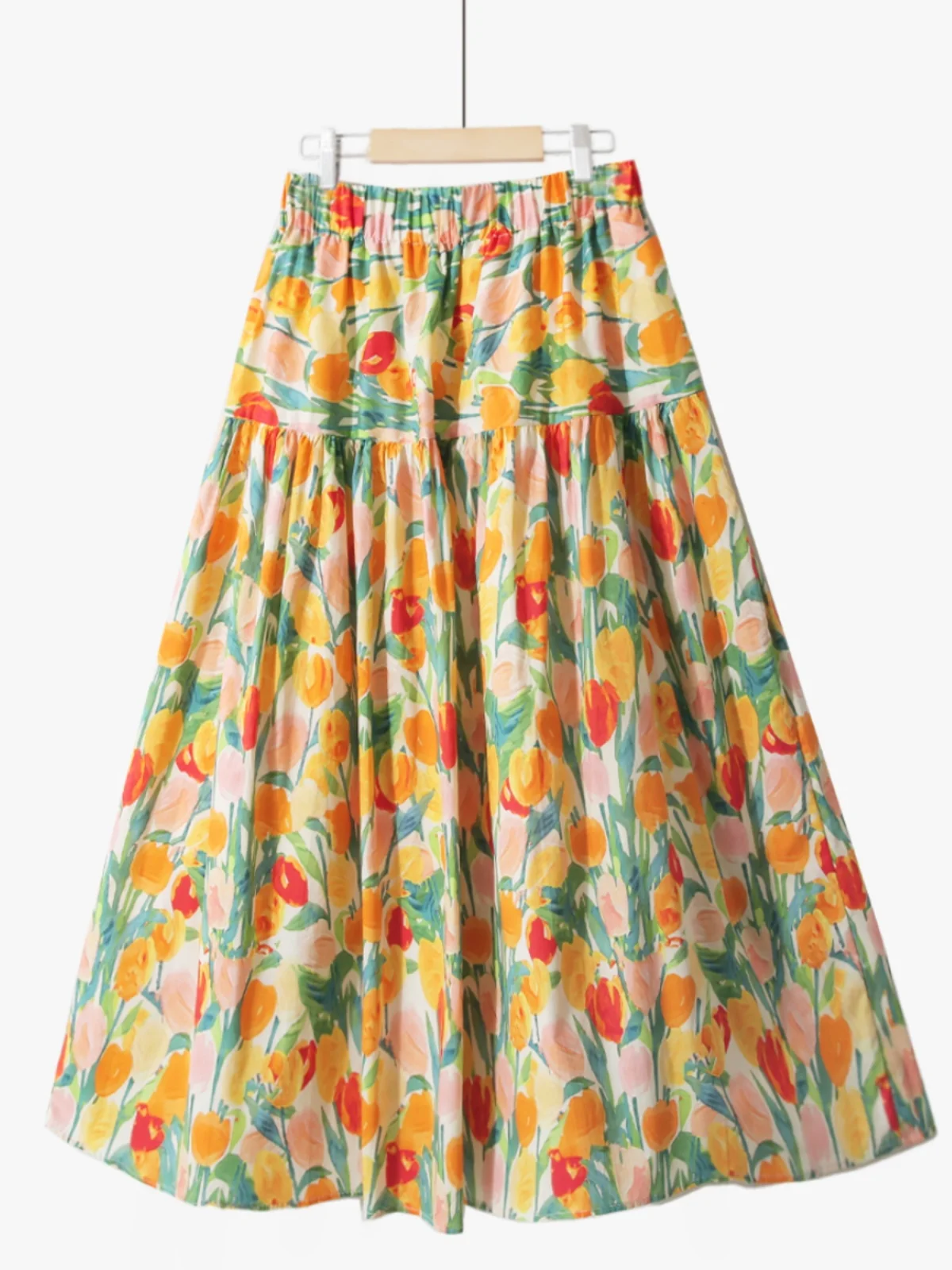 

Хлопковая юбка для похудения с цветочным принтом и высокой талией, трапециевидной формы, миди Dr, корейский Sle Vaion Vibes, эластичная талия, полный