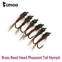 Bimoo 8/9PCS # 14~ # 18 cabeza de cuentas de latón cola de faisán oreja de liebre ninfa hundimiento rápido mosca húmeda trucha lubina Grayling Señuelos de pesca con mosca