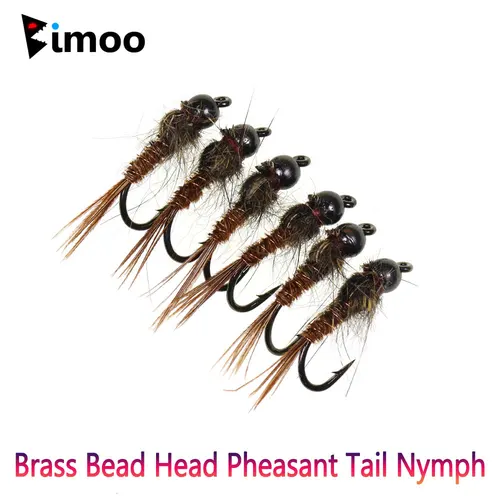 Bimoo 8/9PCS # 14~ # 18 cabeza de cuentas de latón cola de faisán oreja de liebre ninfa hundimiento rápido mosca húmeda trucha lubina Grayling Señuelos de pesca con mosca