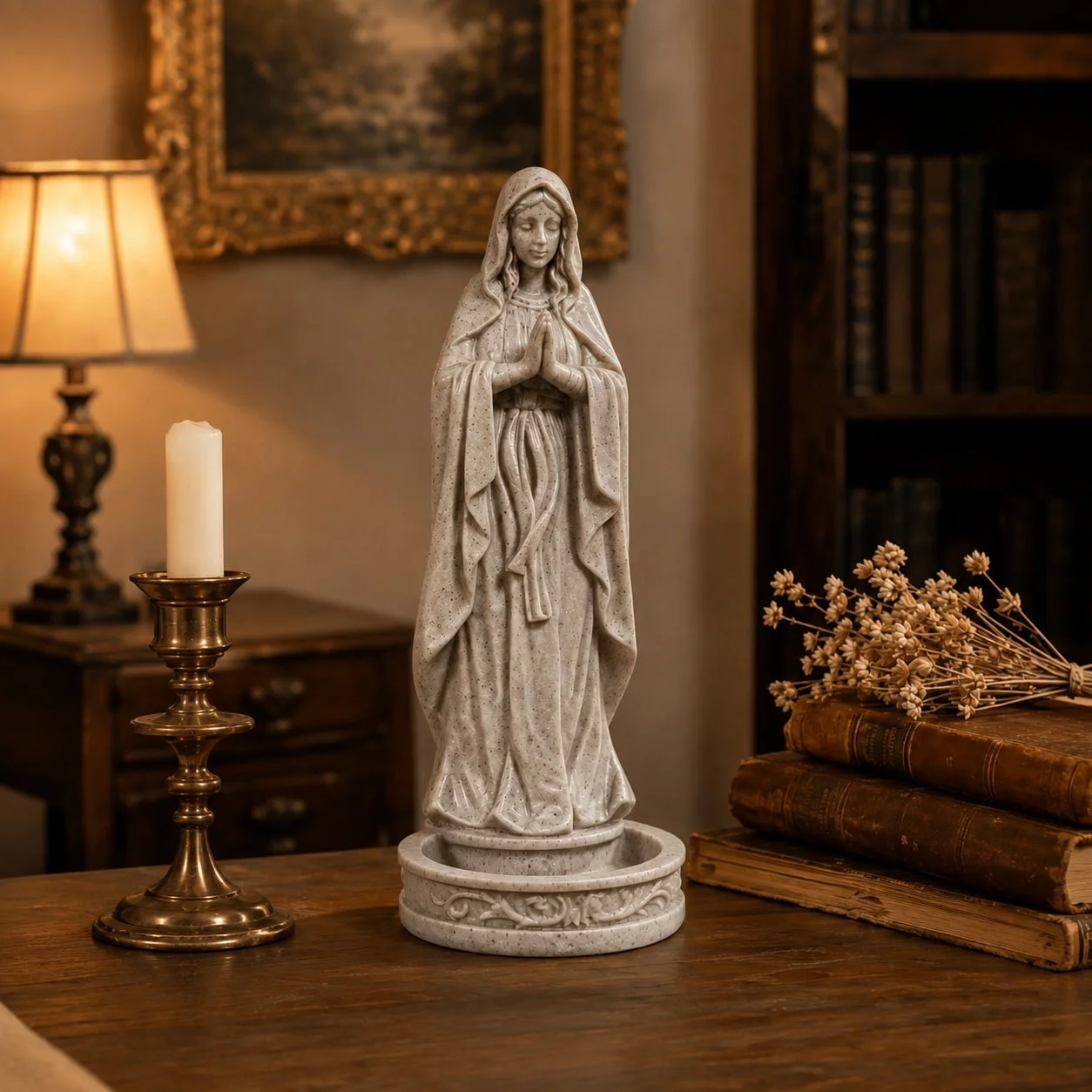 Praying Virgin Mary Imitation Sandstone Storage Statue, Religious Home Decor Ornament for Entryway Living Room, Religious Gift