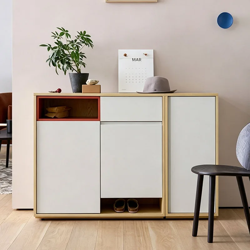 Modern Wooden Shoe Cabinet Designer Organizer Storage Cupboard Display Display Living Room Vertical Zapatero Home Furniture