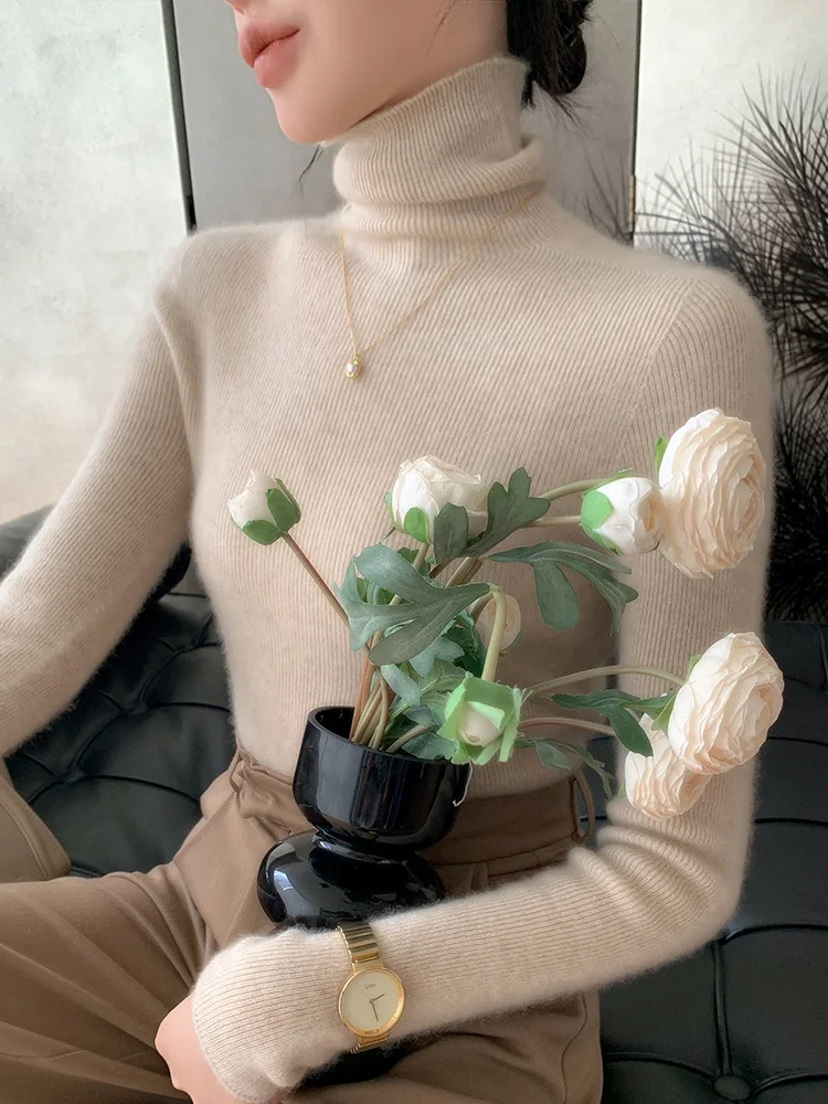 Dolcevita in lana tinta unita maglione abbigliamento donna autunno/inverno slim fit manica lunga camicia base lavorata a maglia a strati top da donna