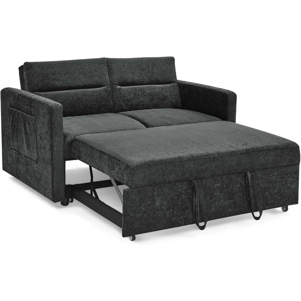 3 in 1 Convertible Sleeper Sofa Bed, 54.5-inch Modern Loveseat Couch with Pull-Out Bed, Small Love seat Sofa Bed with Reclining