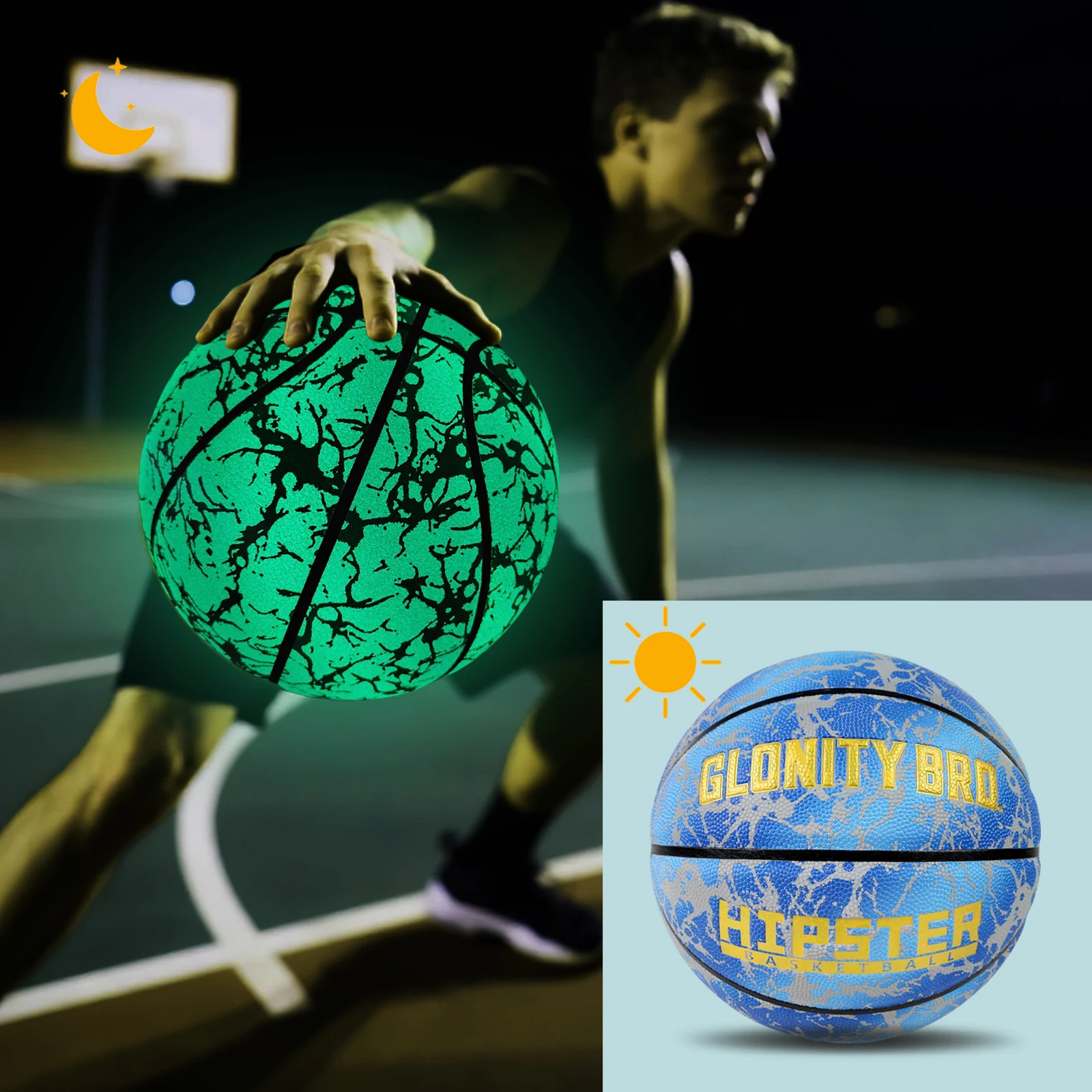 كرة سلة مضيئة للمراهقين بنين بنات هدايا كرة متوهجة في الظلام مقاس 7 خارجي داخلي مركب عالي الجودة للاستخدام الليلي