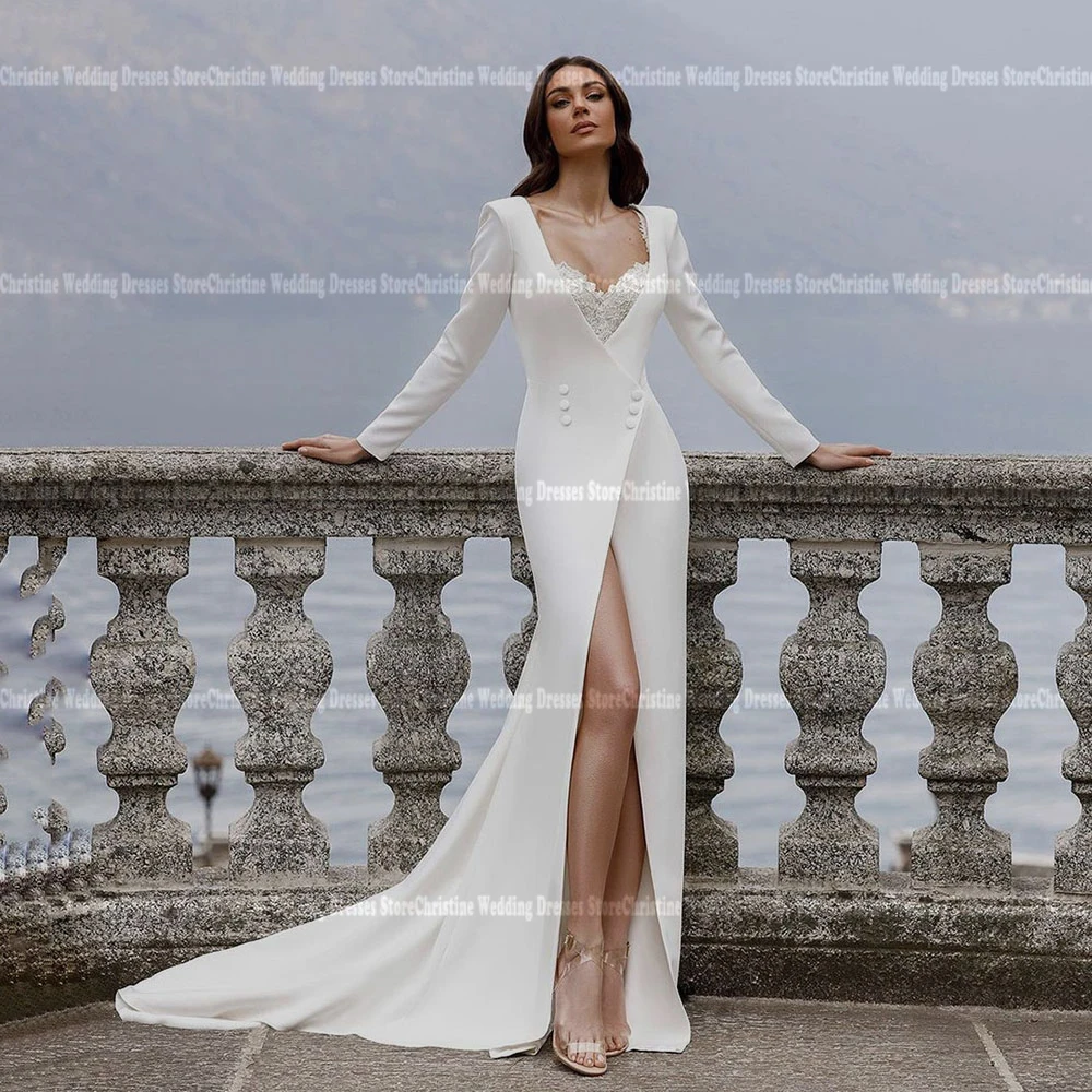 Simplicity Customized Women Wedding Dresses Sexy Long Sleeves Bridal Gowns Mopping Length Princess  Formal Beach Party Robe 2024