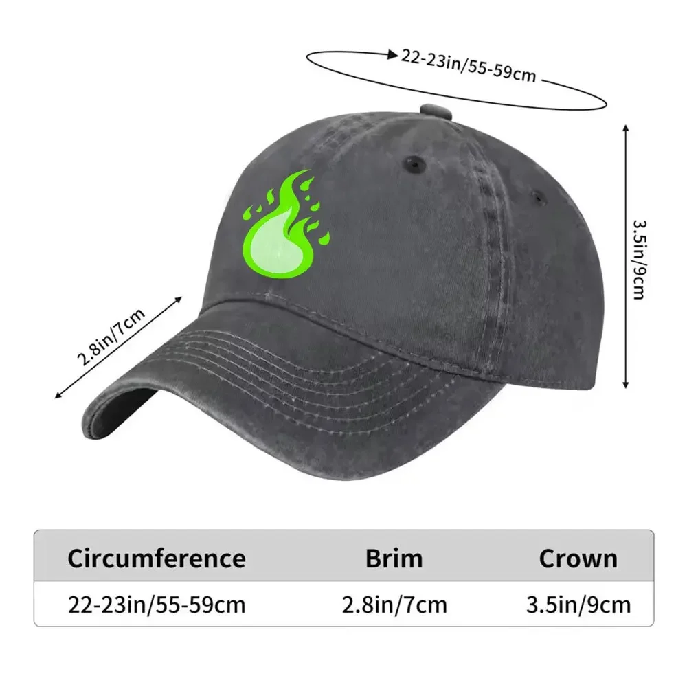 1pc Casual Fashion Green Flame Print Washed Baseball Cap Premium Versatile Outdoor Accessory Unisex Duckbill Hat Suitable for Ou