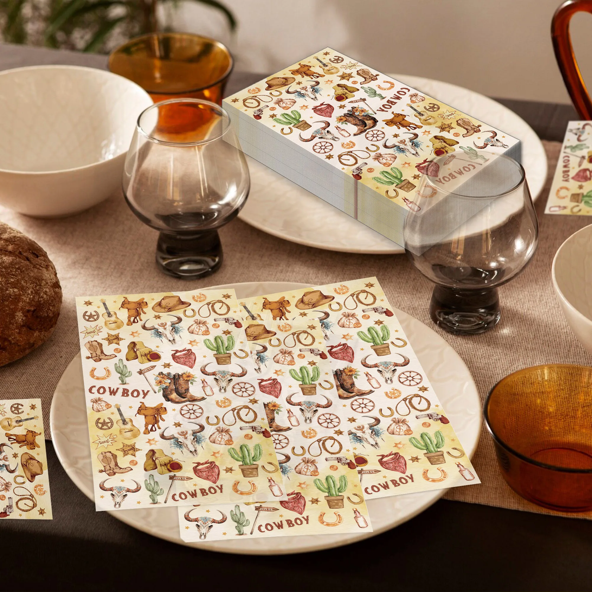 20/40/60/80pcs Retro Wild West Cowboy Disposable Paper Napkins Western Style Napkins for Birthday Wedding Table Decoration