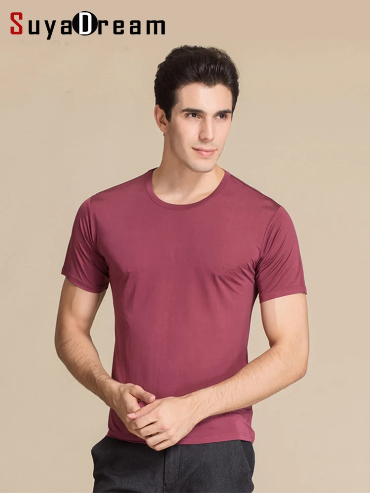 SuyaDream Männer T shirt 100% Natürliche Seide O neck Kurzarm Chic Feste T 2022 Neue Frühling Sommer Top Weiß
