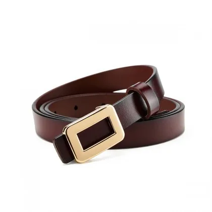 

Women's thin belt, leather versatile smooth buckle perforated belt, whole cowhide cut without interlayer women's narrow belt