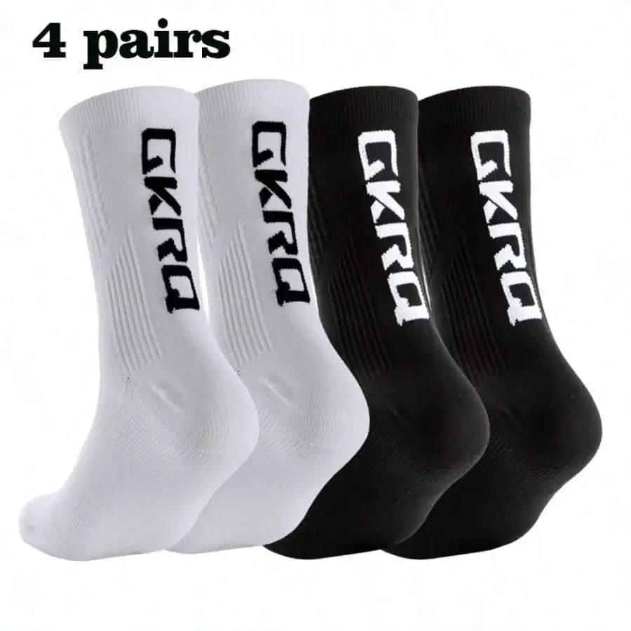 4 Pairs of New Style Cycling Socks, Sports Socks, High-cut White Sports Socks for Cycling, Running, and Mountain Biking