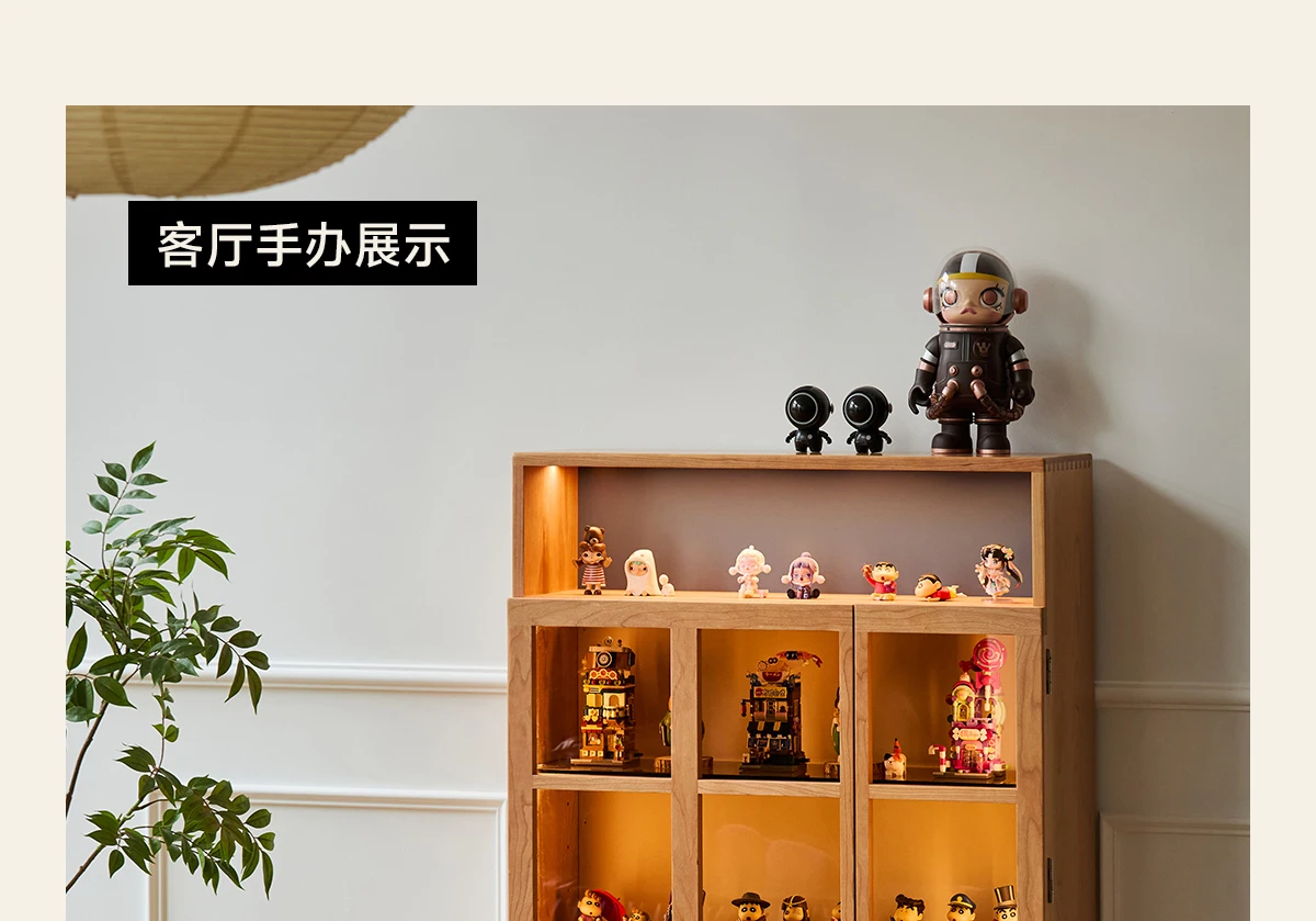 Japanese-style cherry wood display cabinet living room simple glass door dust-proof bookshelf storage