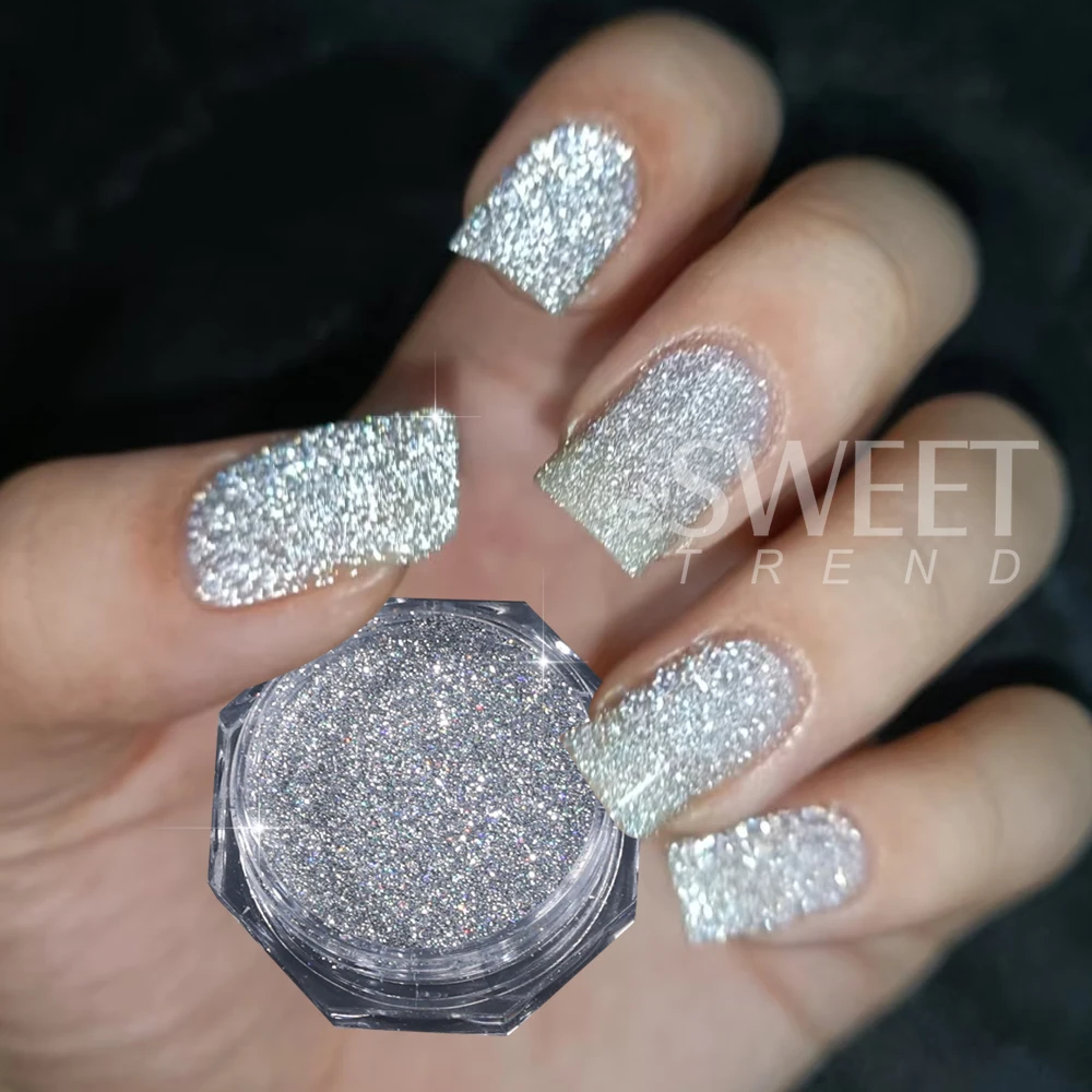 3Boxes/set Shiny Reflective Diamond Nail Glitter Powder Silvery Holographic Crystal Gel Polish DIY Manicure Pigment Dust Powder