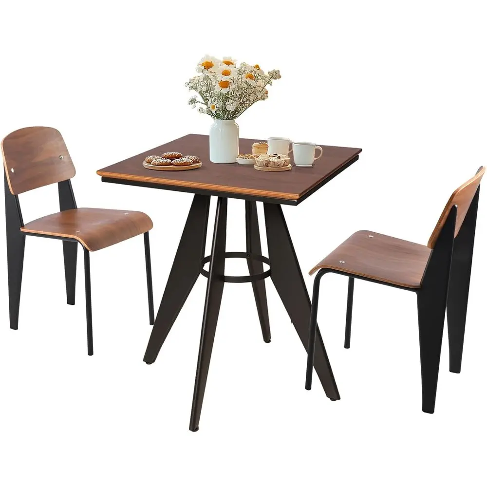 

Compact Wooden & Metal Bistro Set for 2 - Modern Dining Table and Chairs for Small Kitchen, Breakfast Nook, or Patio