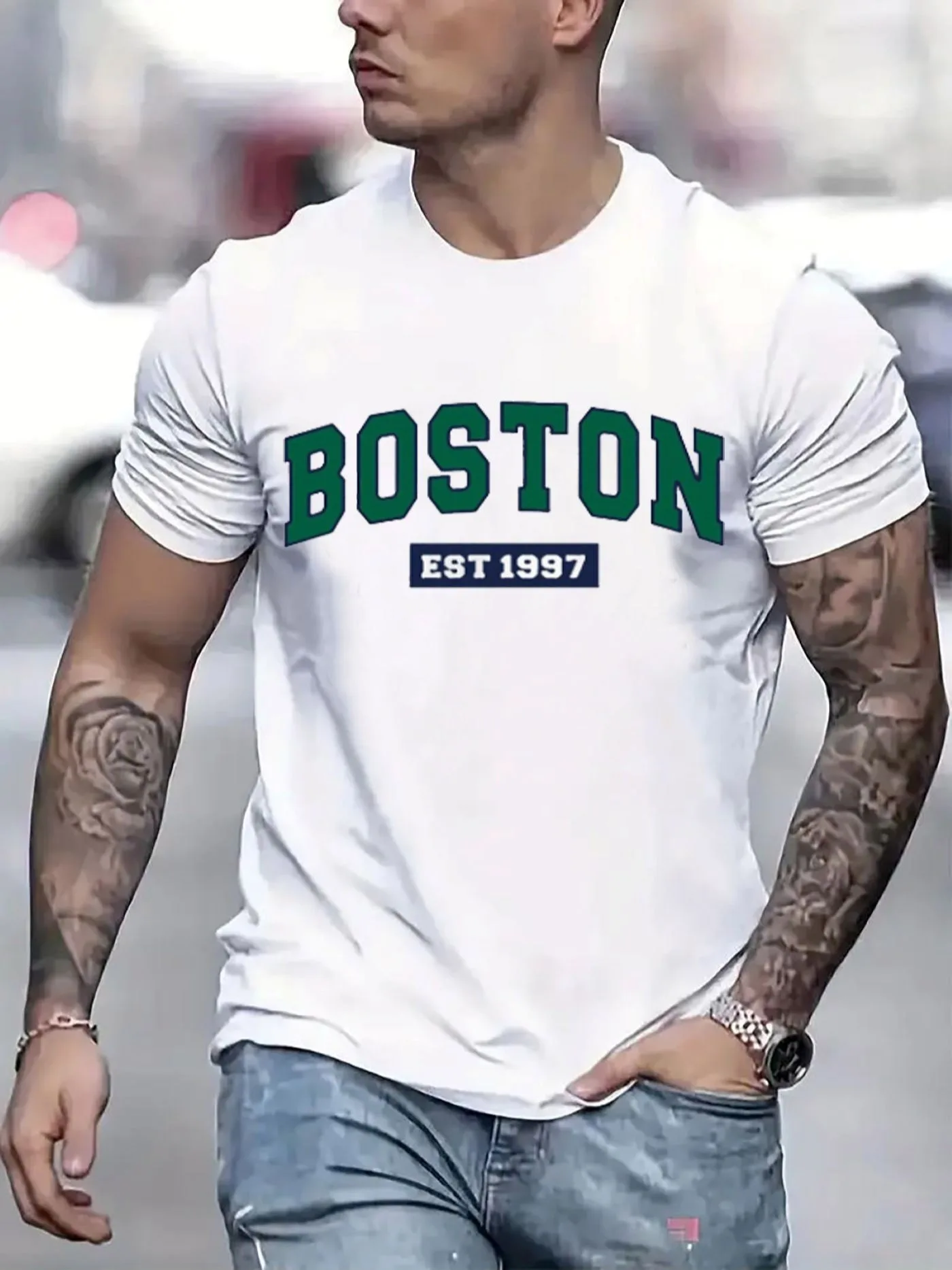 Boston 1997 Graphic Print T-Shirt For Men Casual Short Sleeve Tee 1 Pcs 100% Heavy Cotton - Comfortable Crew Neck, Soft Adorable Tees Tops