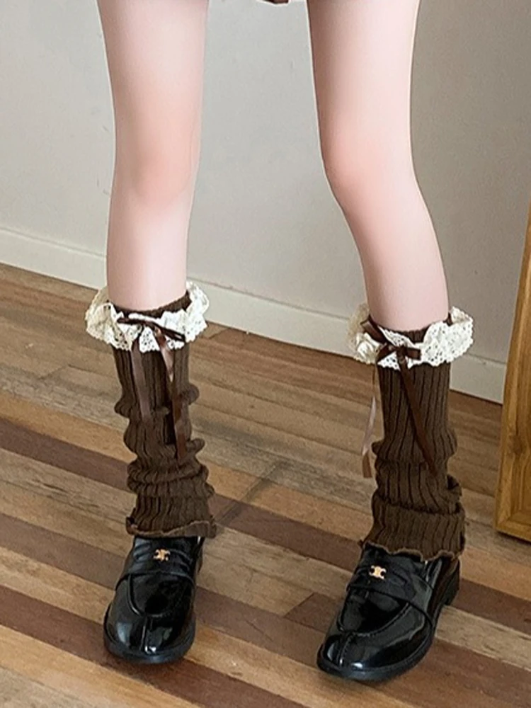 Chaussettes de bottes mollet femmes jambières cheville arc hiver chaud Stretch tricoté thermique dames épais laine manchette femme Lolita guêtre