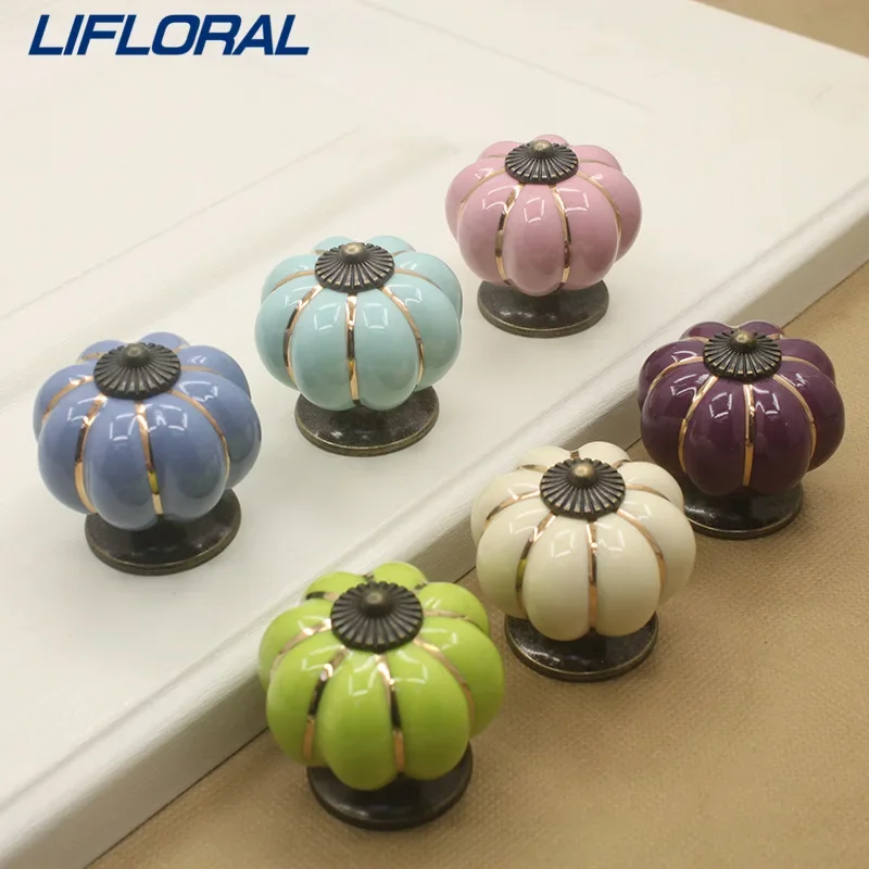 40cm European simplicity furniture handles pumpkin ceramic drawer knobs single hole closet door handles cabinet with screws