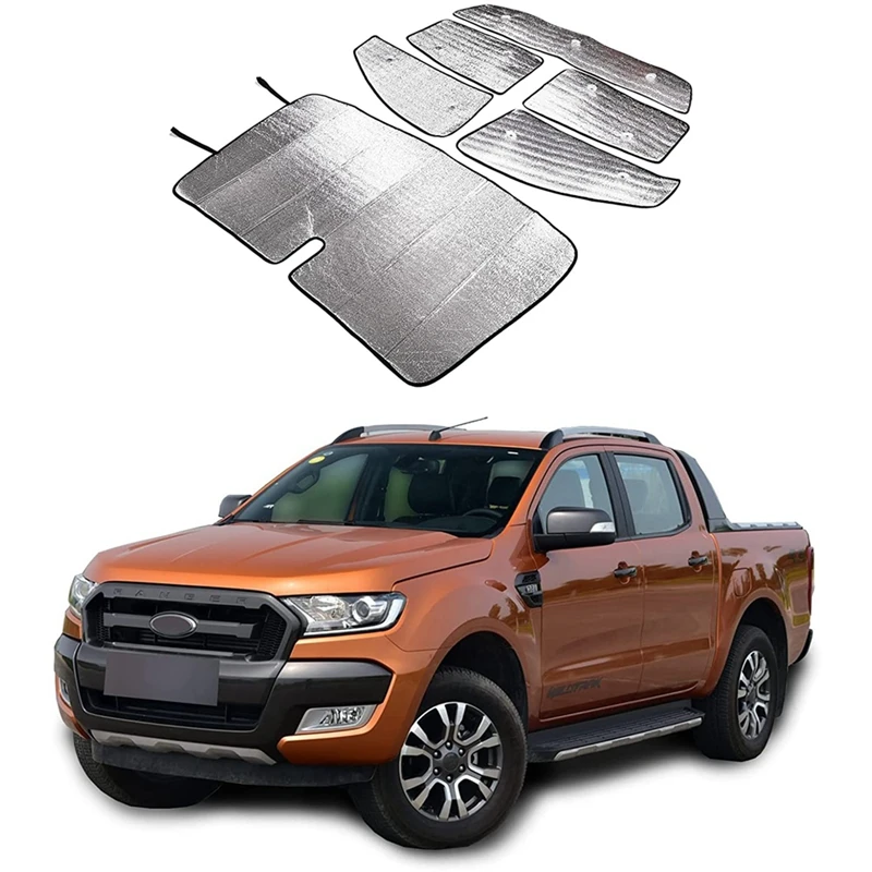 Windshield Sunshade Kit For Ford Ranger 2015-2021 Car Front Window Sun Shade Foldable Sun Visor Cover Accessories, 6PCS