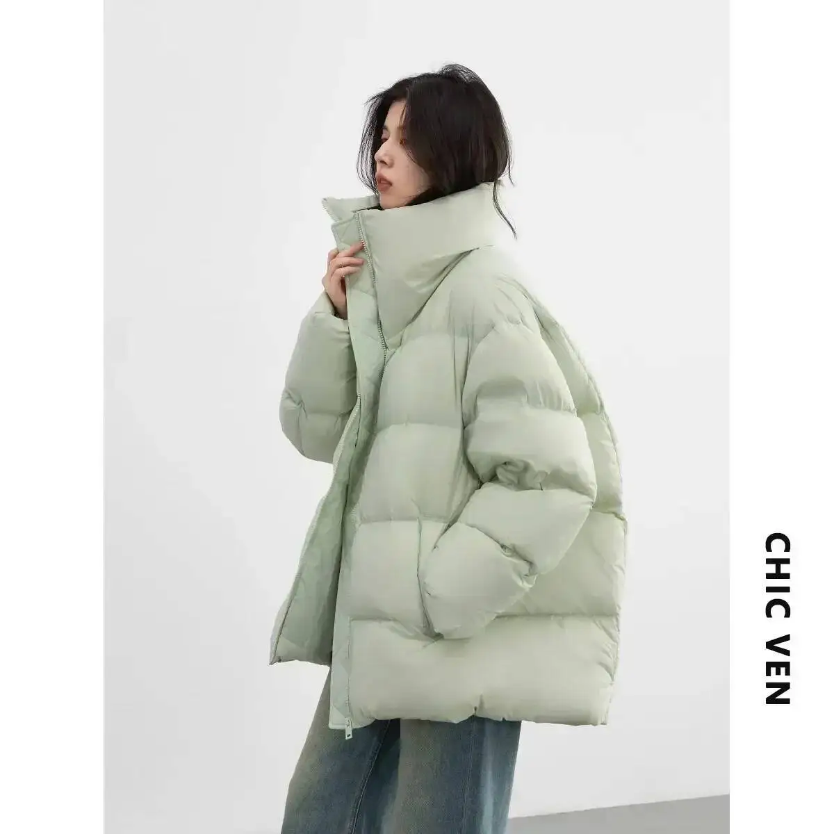 CHIC VEN-abrigos de manga larga para mujer, chaqueta de plumón ligera y suave, abrigo cálido para mujer, prendas de vestir exteriores con solapa, invierno 2023