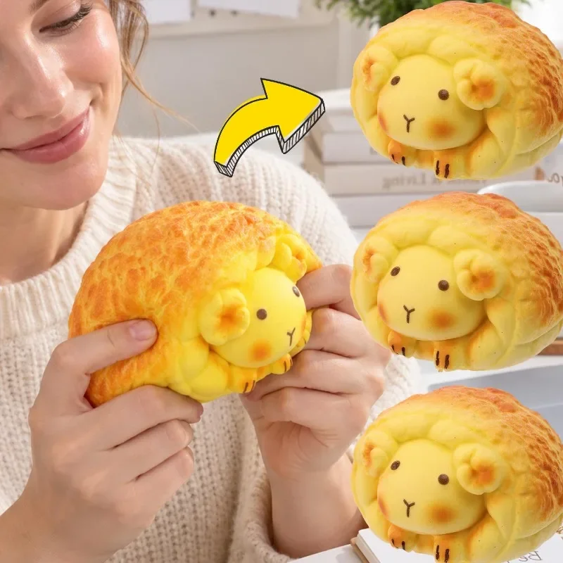 Cute Cartoon Sheep Shaped Bread Squishy Slow Rebound PU Fake Food Model Sensory Stress Relief Window Shooting Display Prop