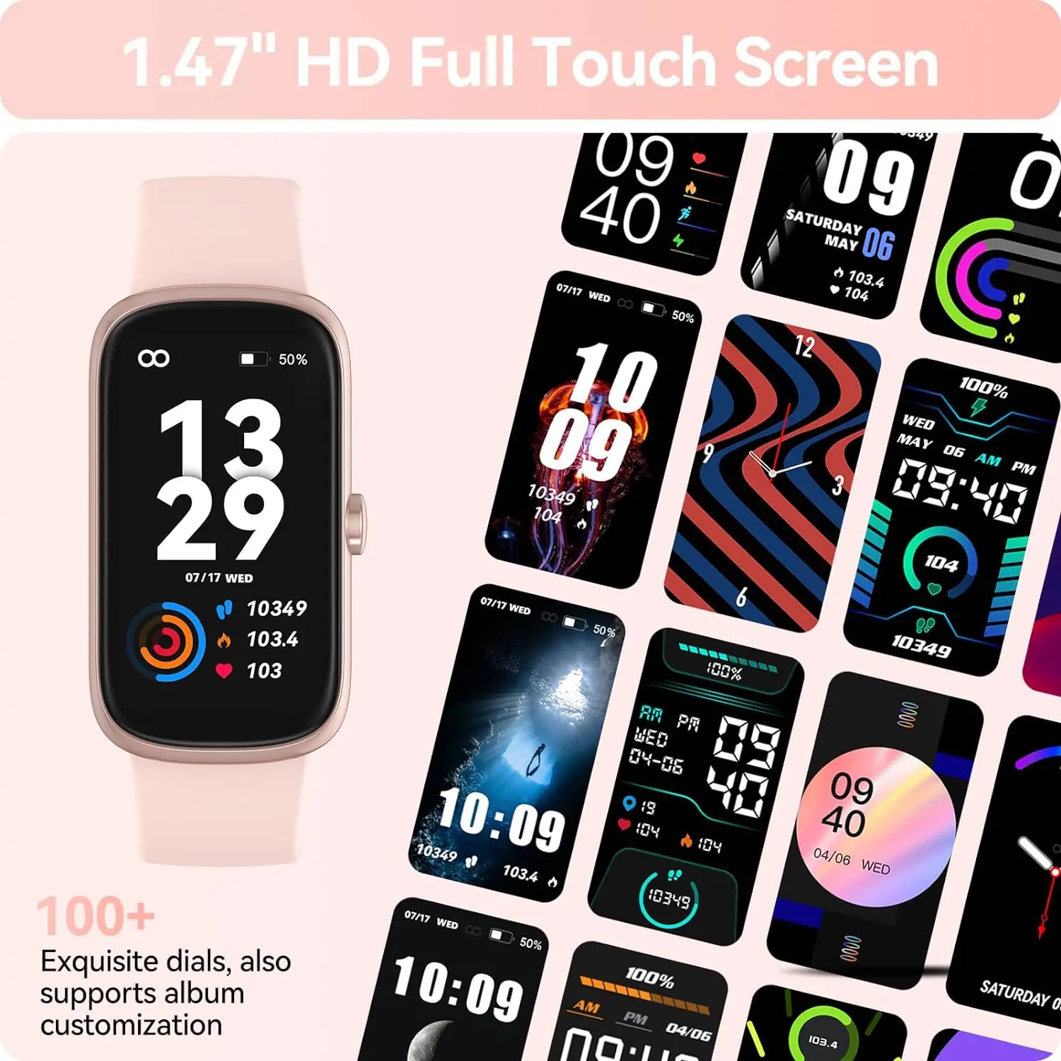 Rastreador de Fitness con Monitor de ritmo cardíaco, oxígeno en sangre, sueño, IP68, impermeable, actividad y podómetro, relojes inteligentes para mujeres y hombres